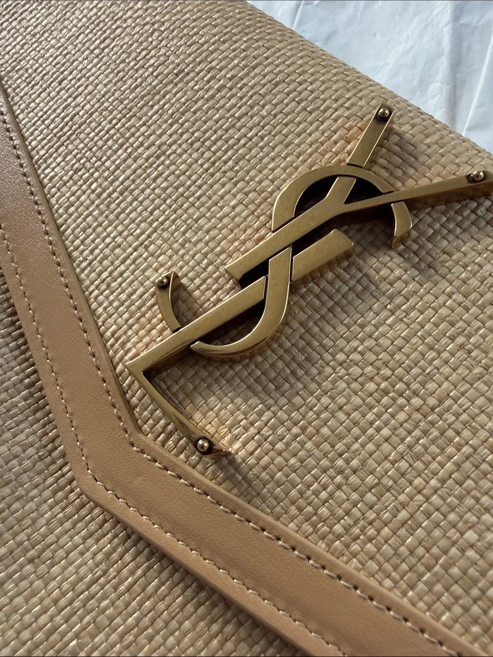 Saint Laurent Beige and Gold Monogram Envelope Card Holder